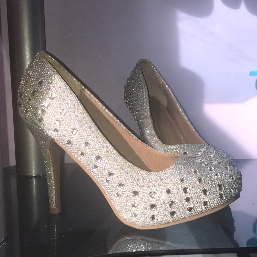Bejeweled Silver Sparkle Heels Prom
